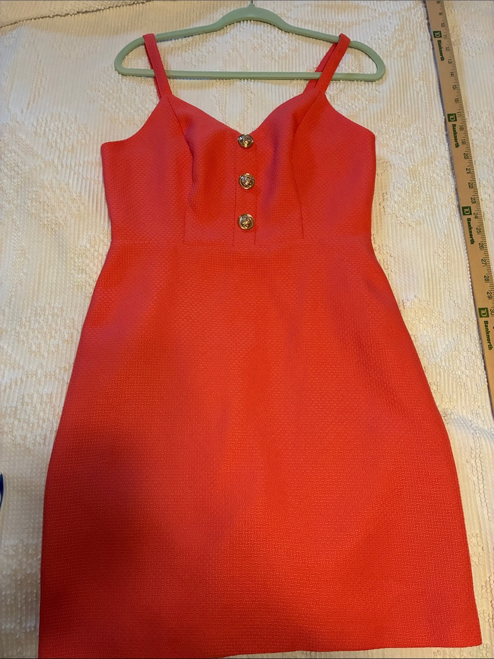Boston Proper Coral Midi Dress with Gold Buttons